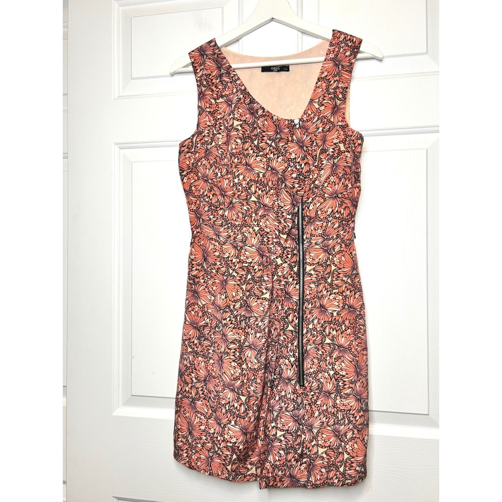 Oasis Silk‎ Butterfly Print Dress 8 Coral Mini